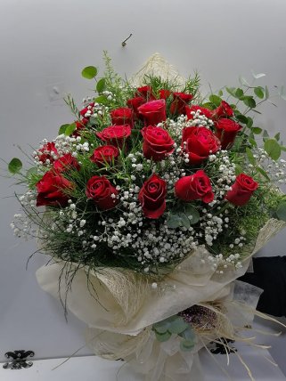 Hasır Paketli 30 Kırmızı Gül Buketi, Kütahya çiçekçi